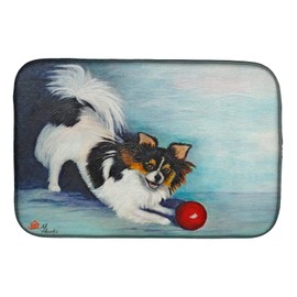 Caroline's Treasures MH1054DDM Papillon Play Ball Dish Drying Mat Absorbent Dish Drying Mat Pad for Kitchen Counter Dish Drainer Mat for Countertop, 14 x 21", Multicolor