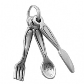 Sterling Silver 3D Kitchen Silverware Fork Spoon Knife Set Utensil Charm