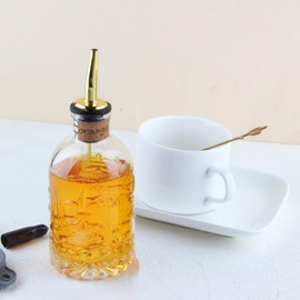 Shining Craft Simple Syrup Bottle, Glass Coffee Syrup Dispenser Bottle 7 OZ With Metal Pour Spout, Labels and Stopper, Glass Syrup Dispenser for Maple Honey Syrup Oil and Sauces, SC059