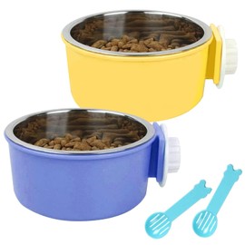 Hamiledyi 2-Pack Hanging Dog Bowls with Removable Stainless Steel Feeder - Spill-Proof Crate Bowls for Kennel/Cage, Puppy to Medium Dogs, Cats, Rabbits & Guinea Pigs (Durable Pet Food & Water Dishes)