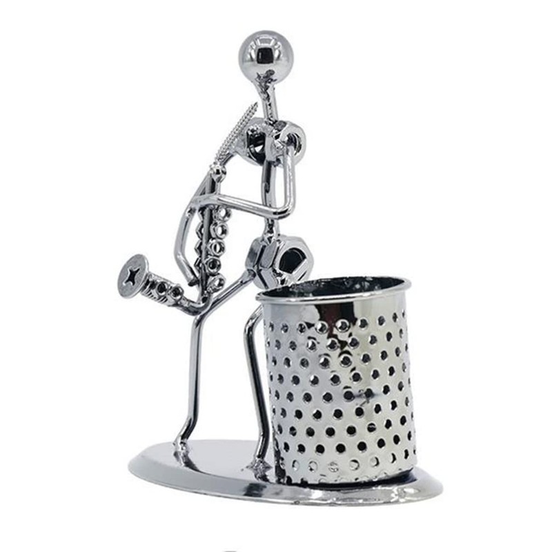 Metal Art Pen Pencil Holder Iron Saxophone Man Music Figure