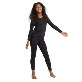 LAPASA Girls Thermal Underwear Set Fleece Lined Long John Base Layer Top Long Sleeves & Bottom Ski Winter Extreme Cold G03 4-5 Years Black