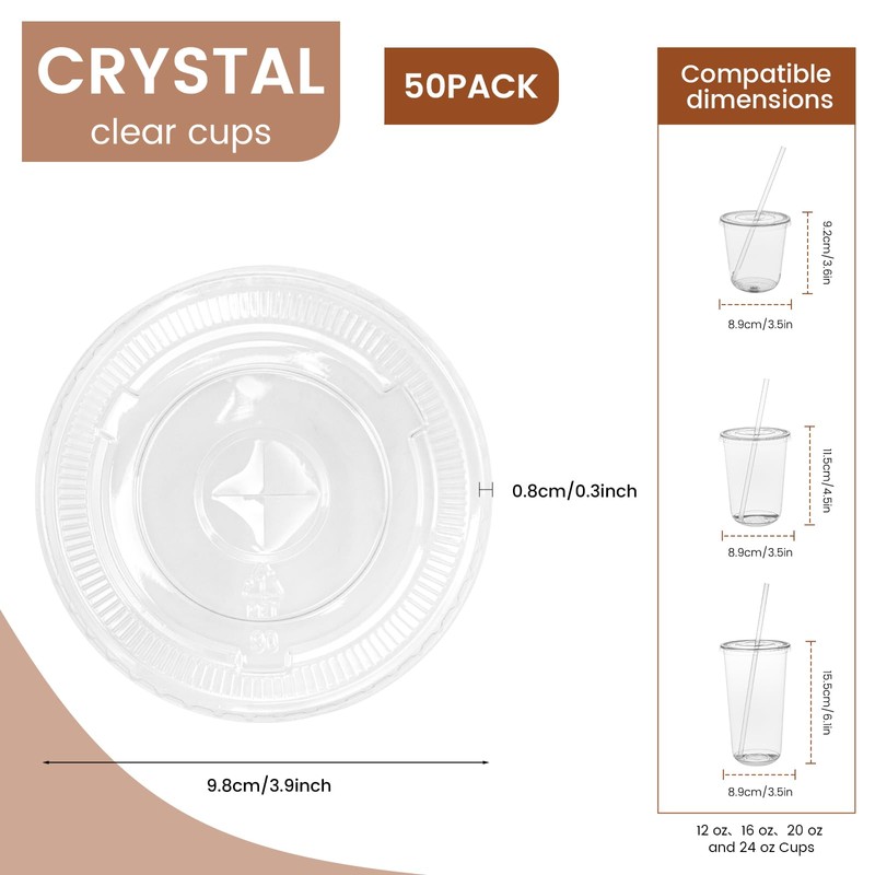 200 Pcs Clear Flat Lids Plastic Disposable PET Cup Lids