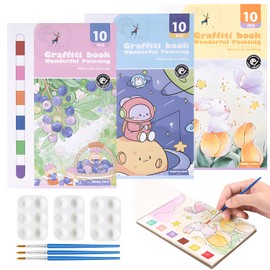 3 Piezas Acuarela para Niños, Acuarela Mágico con Agua y Pigmentos, Pintura en Acuarela con Pinceles y Tableros para Colorear, Regalo Preescolar para Niños de 3 a 8 Años