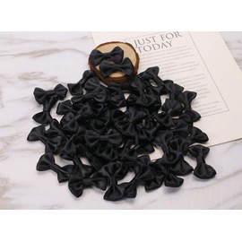 Shapenty Mini Satin Ribbon Bows Flowers Boutique for Sewing Scrapbook Baby Shower Wedding Christmas Gift Girls Dress Hair Accessories Crafting, 50PCS (Black, 3.6 x 2.5cm)