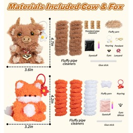 Fluffy Pipe Cleaner Craft Kits, 4-Pack DIY Plush Animal Keychain Making Set