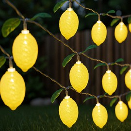 Baquler 2 Pcs 3D Lemon LED String Lights Battery Operated Spring Summer Artificial Fruit Garland 19.68ft 40leds Lemon Light Bulbs with Branches Leaves Fairy Lights for Wedding Party Table Decorations