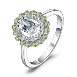 JewelryPalace Oval Cut 1ct Real Natural Green Amethyst Peridot Ring Women's Jewellery Set, Women's Ring Silver 925 Ring Promise for Women, Jewellery Girls with Natural Stone Valentine's Day Jewellery