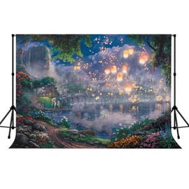 SSCSTS Fairy Tale Prince Beauty Backdrop Palace Castle Garden Lake Lantern Romantic Dating Girl Princess Birthday Party Photography Background Photo Studio Props (Polyester, 5x3ft)