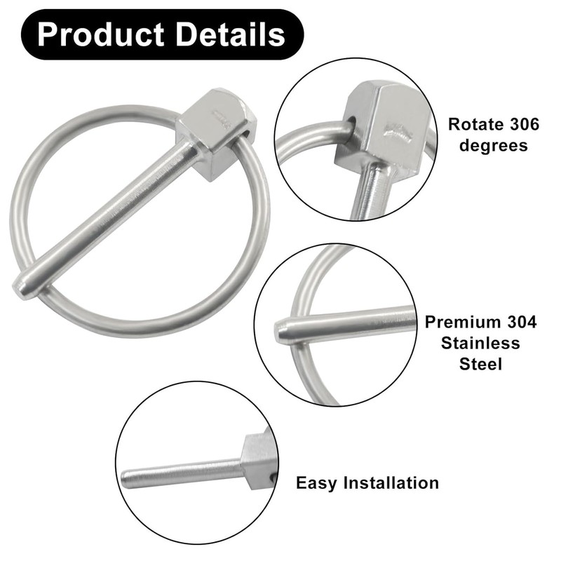 4 Pack Stainless Steel Linch Pins with Ring, Round Shaft