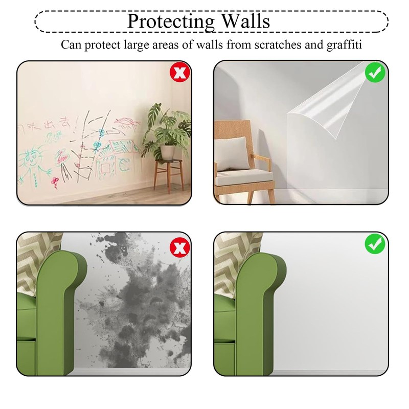 Electrostatic Wall Protective Film, 30X300cm Wall Protector, Clear Plastic Static