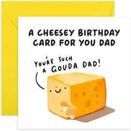 Old English Co. Funny Cheesy Birthday Card for Dad - 'You're a Gouda Dad' Hilarious Card for Dad on Birthday - Silly Birthday Card for Him from Son or Daughter | Blank Inside Envelope