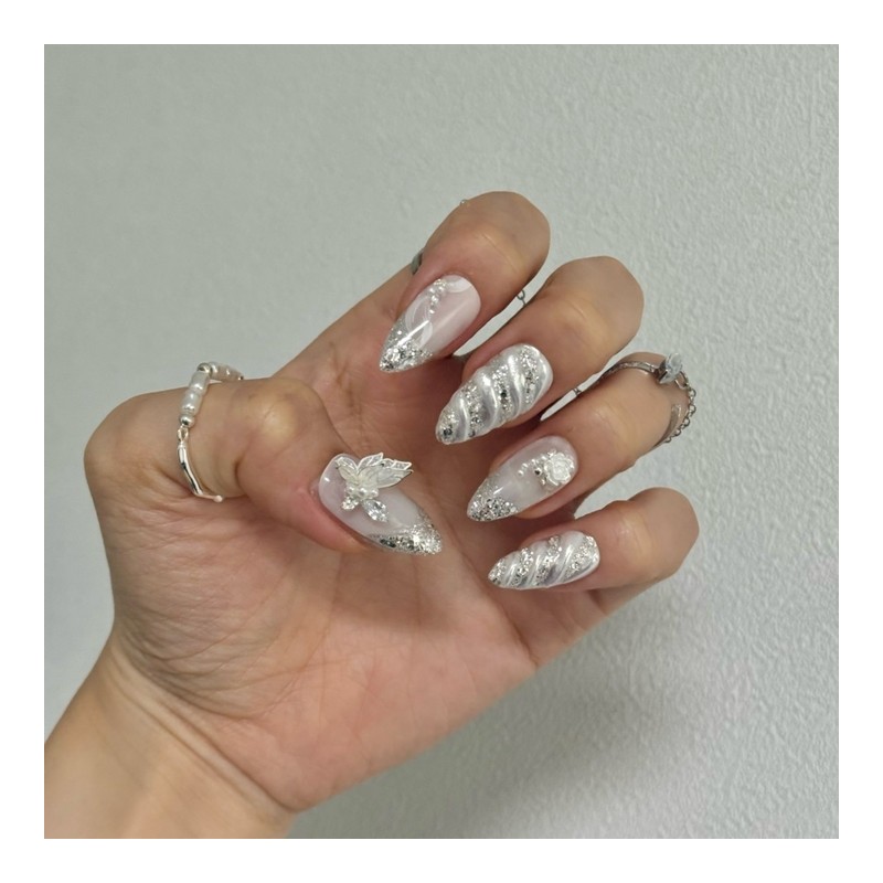 Wedding photography wedding nails white silver veil ♀ - L-Oval