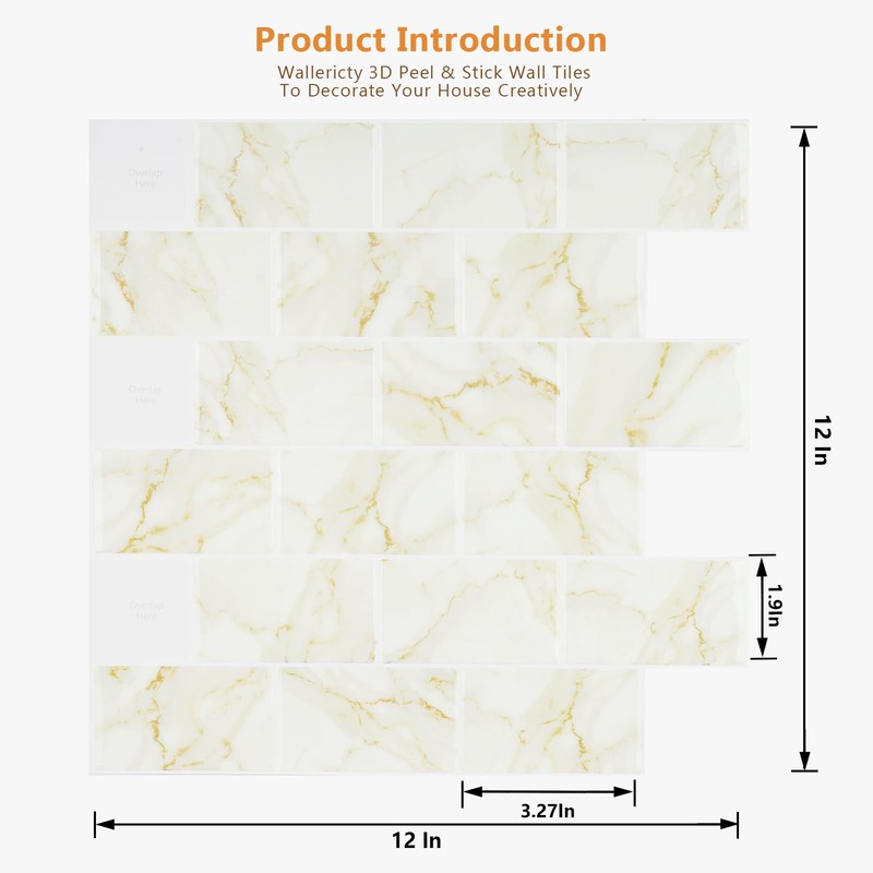 Wallercity Glossy Marble Beige/Yellow Peel and Stick Backsplash for Kitchen