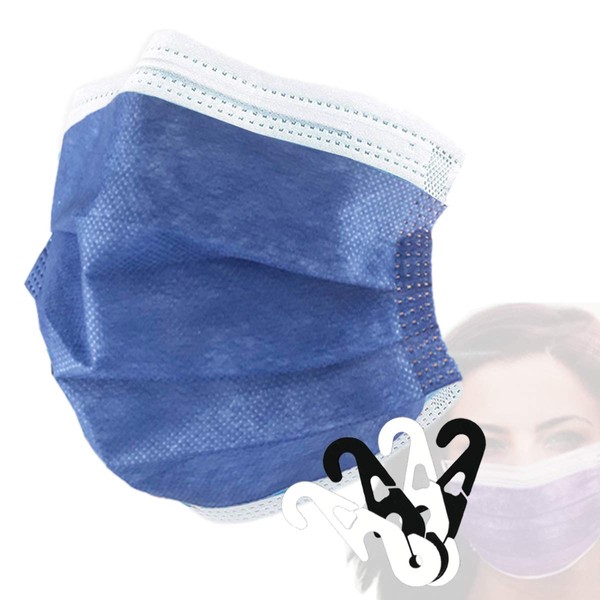 Ceybo ASTM Level 3 Disposable 4-Ply Face Mask - Made in USA Filtration Efficiency ≥ 98% with Ear Savers (10 Pack, Denim Blue)