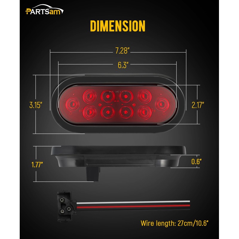 Partsam 6x Oval LED Trailer Tail Lights 10LEDs 6 Inch