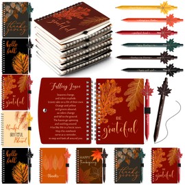 Resurhang 60 Sets Fall Thanksgiving Gifts Including 60 Notebook for Fall Party Favors and 60 Maple Shaped Novelty Pens Happy Friends Giving Themed Gifts for Coworker Employees