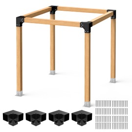 Pergola Brackets Kit 6x6'' (Inner Size 5.6x5.6), 4PCS 3way Heavy Duty Gazebo Brackets Right Angle Corner Bracket Woodwork DIY Pergola Kit with Black Powder Coated Support for Patio Pergolas, Log Cabin