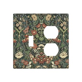 Naiqadnehz Wallplates Vintage Dark Floral William Morris Green Flower 1 Toggle 1 Duplex Switch Plate Electrical GFCI Faceplate Decorative Light Switch Covers for living Room Home Decor