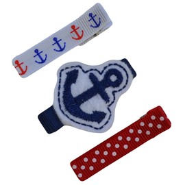 Girls Nautical Anchor Alligator Hair Clip Set (Red)