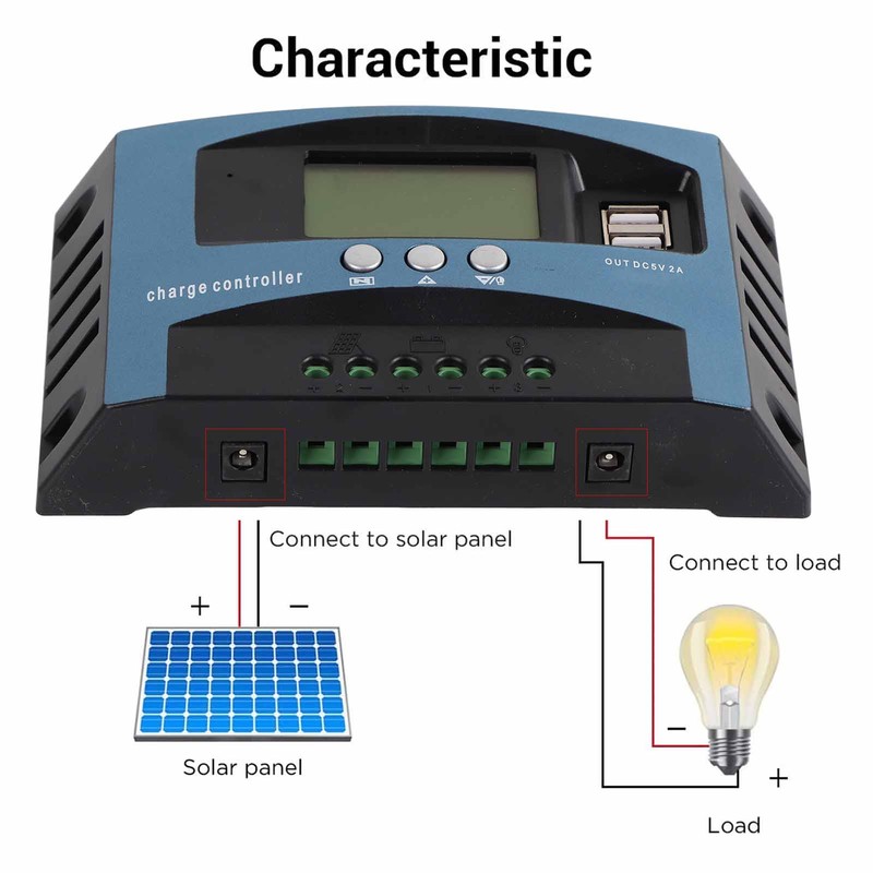 Solar Charge Controller 12V 24V Intelligent Identification MPPT Charging LCD