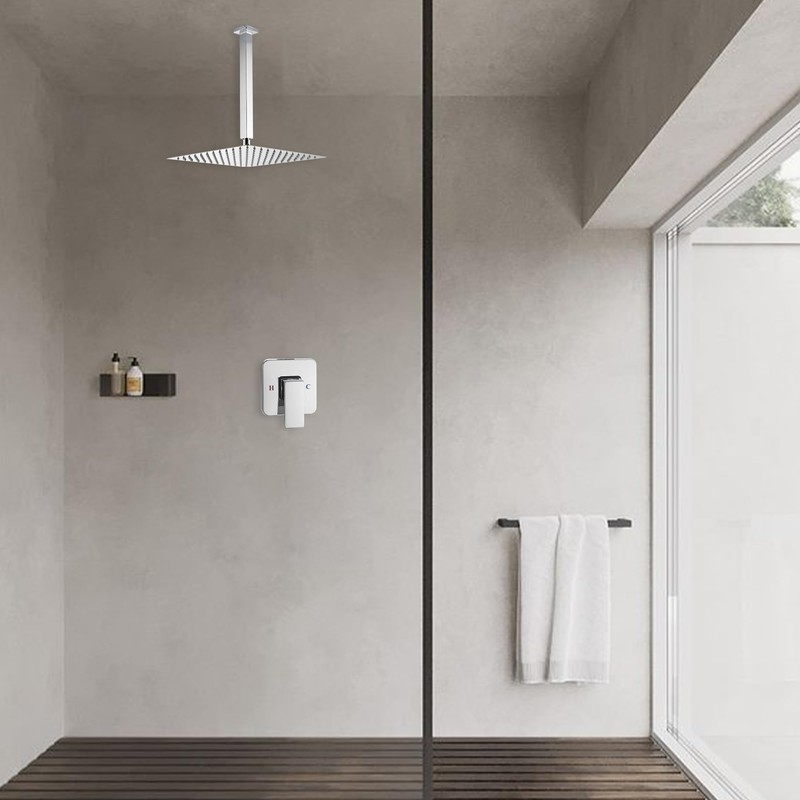 GGStudy 12 Inches Square Rain Shower Head Large Stainless Steel