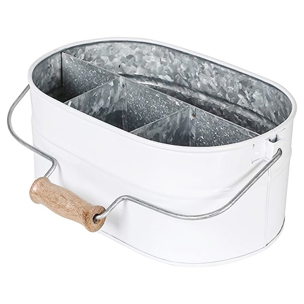 Goroly Home Galvanized Utensil Caddy with Wooden Handle for Kitchen