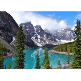 BELECO 9x6ft Fabric Mountain Backdrop National Park Scenery Picturesque Moraine Lake in Banff,Canada Photograph Background Blue Lake Trees Photo Backdrop Nature Wallpaper Portraits Shoot Photo Props