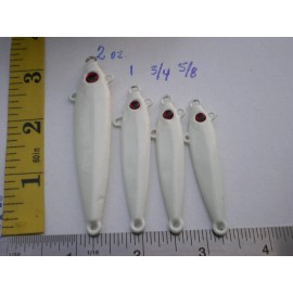 HOME MADE 12 PCS. ANCHOVY FISH JIG/SPOON STYLE 5/8, 3/4, 1, 2 OZ. 3ea WHITE W/4 EYELETS