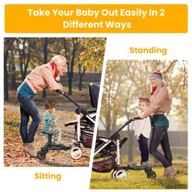 Universal Stroller Board with Detachable Seat, 2 in 1 Buggy Board Suitable for Most Brands of Strollers, Stroller Attachment for Toddler to Ride, Sit and Stand Stroller, Holds Children Up to 55lb