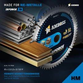 AMBOSS WERKZEUGE HM Circular Saw Blade, 85 x 15, Z30, Trapezoidal Flat Teeth for Aluminium, 85 mm, for Bosch GKS 12V-26, Bosch GKS 10.8, Makita HS 300 301, Worx Versacut 420, Wesco, etc.