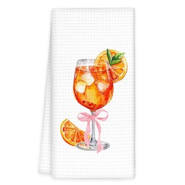 OINDADE Aperol Spritz Decor Kitchen Towels, Aperol Spritz Gifts Hand Towels, Coquette Bow Cocktail Dish Tea Towel for Kitchen Home Bar Decorative, Gift for AperolSpritz Lovers Bar Cart Decor, 16x24In