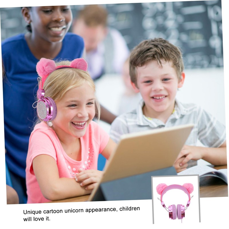 Gadpiparty Children's Headphones Furry Ball Ears Shiny Rhinestone Headset Over