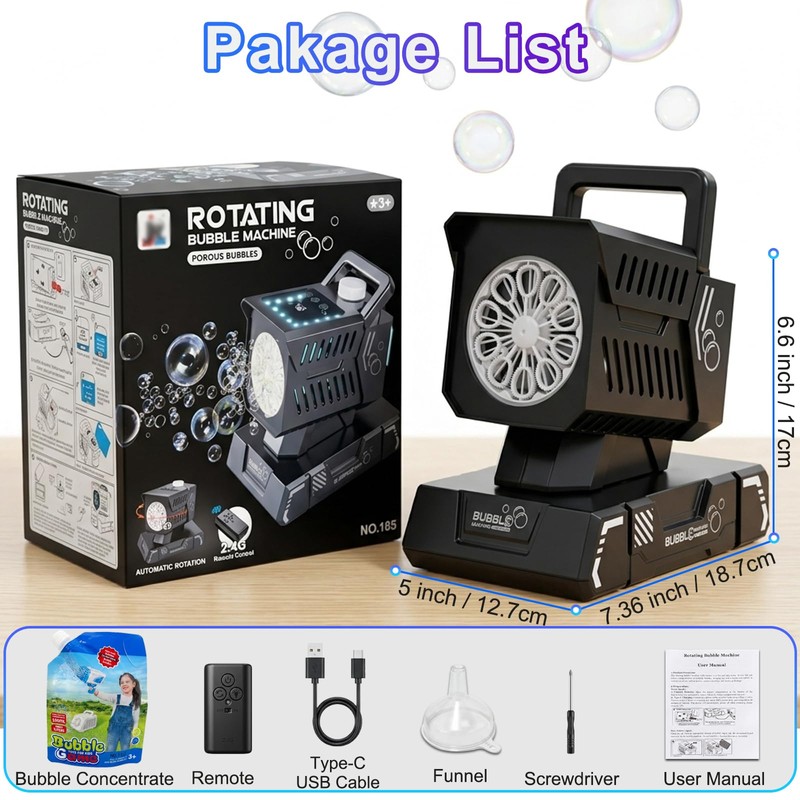 Hanstre Rechargeable Bubble Machine with Remote, RGB Lights & Auto