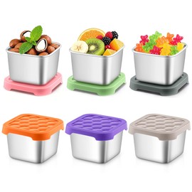 P&P CHEF 6oz Snack Containers Stainless Steel for Kids, 6 Pcs Small Snack Box Container with Silicone Lids, Reusable Metal Small Food Lunch Box for Kitchen/Travel/Outdoor, Stackable & Easy Open