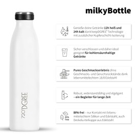 720°DGREE MilkyBottle Stainless Steel Drinking Bottle - 750 ml - BPA-Free, Leak-Proof, Suitable for Carbonated Drinks - Thermos Flask for Sparkles, University, School, Fitness, Outdoors, Camping