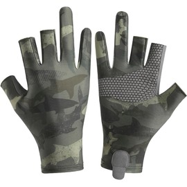 Summer Outdoor Fishing Gloves for Men Camouflage Ice Silk Sunblock Gloves, 3 Fingers Cut, UPF 50+, Quick Dry Anti-Slip Fingerless Gloves for Cycling Sailing Kayaking Sea Fishing