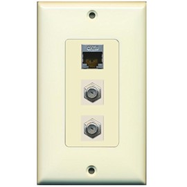 RiteAV - 2 Port Coax Cable TV- F-Type and 1 Port Shielded Cat6 Ethernet Decorative Wall Plate - Light Almond