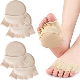 Foot Protection Pads, Five Toes Separate Sole Pads, Set of 2 Pairs, Toe Socks, Toe Split Design, Shock Absorption, Stretchy, Breathable, Sweat Absorbent, No Hindrance to Wear Shoes (Beige)