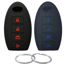 REPROTECTING Silicone Rubber Key Fob Cover Compatible with 2004-2019 Infiniti EX35 FX35 FX50 G35 G37 M35 M35H M37 M45 M56 Q40 Q50 Q60 Q70 QX56 QX60 QX70 (Black with red+Black with Blue)