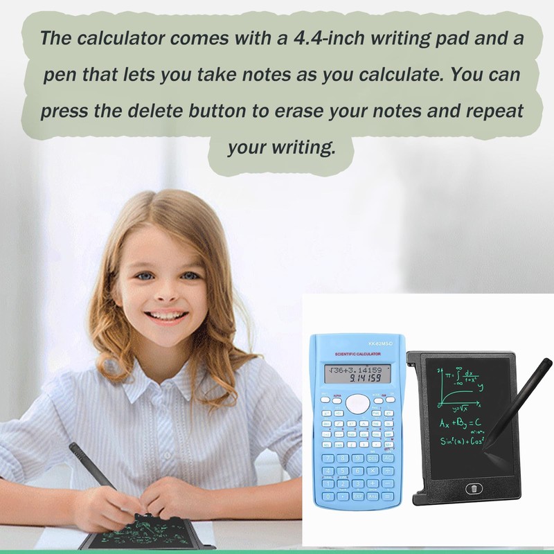 KK-82MS-D Portable Scientific Calculator with 4.4 Inch LCD Erasable Writing