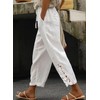 Jokeluck Women Casual Lightweight Drawstring Elastic Waist Cropped Linen Pants