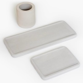 Diatomaceous Earth Stone Bath Set with Tray, Soap Dish, Toothbrush Cup - Matches Most Diatomite Rock Shower Mat - 3 Pieces Quick Drying & Easy to Clean for Bathroom, Kitchen Counter, Shower