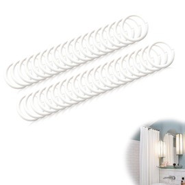 ZIJANG Curtain Rings, White, Pack of 48, C Shaped Opening Curtain Rings, Plastic, Multifunctional Curtain Rings with Buckle, Shower Curtain Hooks for Shower Curtains, Curtains, Door Curtains