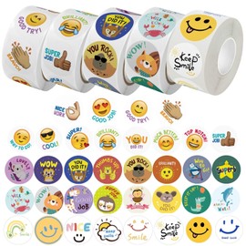 NYANDELMO ND-0182-R05-BSET Reward Stickers, B Set, 36 Patterns, 2500 Sheets, Round, Diameter 1.0 inches (25 mm), English, Animals, Emojis, Passes Attendance, Colorful Stickers, Variety Set