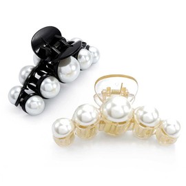 Runmi Hair Claw Clips Pearl Hair Claws Black Hair Clips Big Hair Claw French Design Hair Accessories for Women and Girls(2Pcs)
