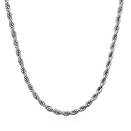 JENCVNL 2/3/4mm Twist Rope Chain, Stainless Steel Silver Rope Chain Necklace for Men Women Gift for Birthday Anniversary Christmas, 18''/20''/22''/24''/26'' Length (Silver-3mm, 55cm)