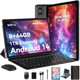 Android 14 Tablets,8GB RAM 64GB ROM,Widevine L1,WIFI 6 Android Tablet , 5G wifi 1280*800IPS Screen - Color: gray