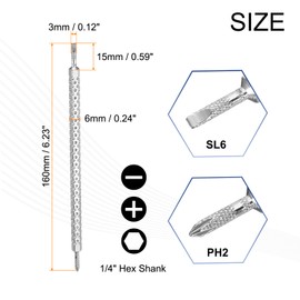 sourcing map 2pcs Magnetic Double Ended Screwdriver Bit PH2/SL6 3x160mm 1/4" Hex Shank CR-V Steel Two Sided Interchangeable Phillips Cross Slotted Flat Screw Driver Bit