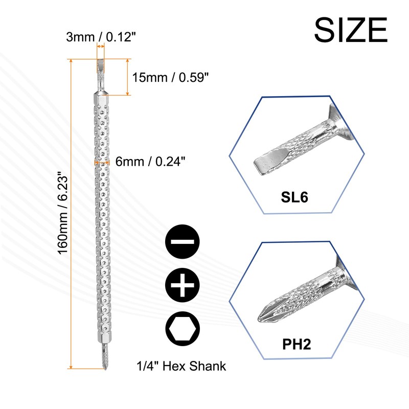 sourcing map 2pcs Magnetic Double Ended Screwdriver Bit PH2/SL6 3x160mm